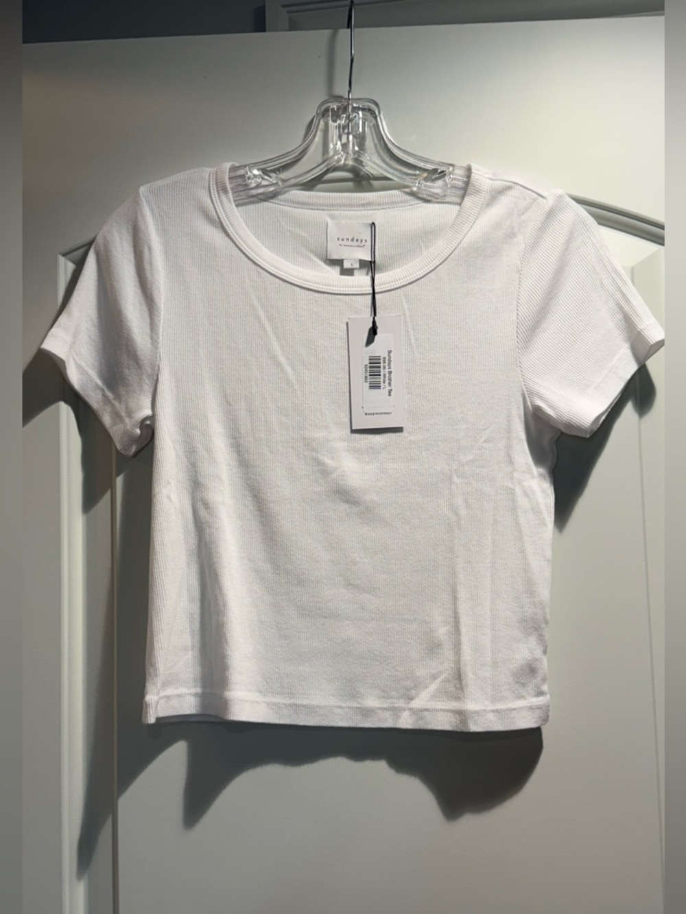 Sundays white ribbed cropped crewneck tee